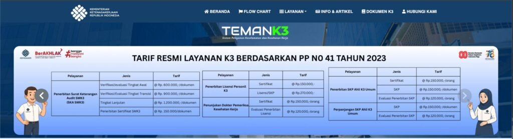 Tarif Resmi temanK3